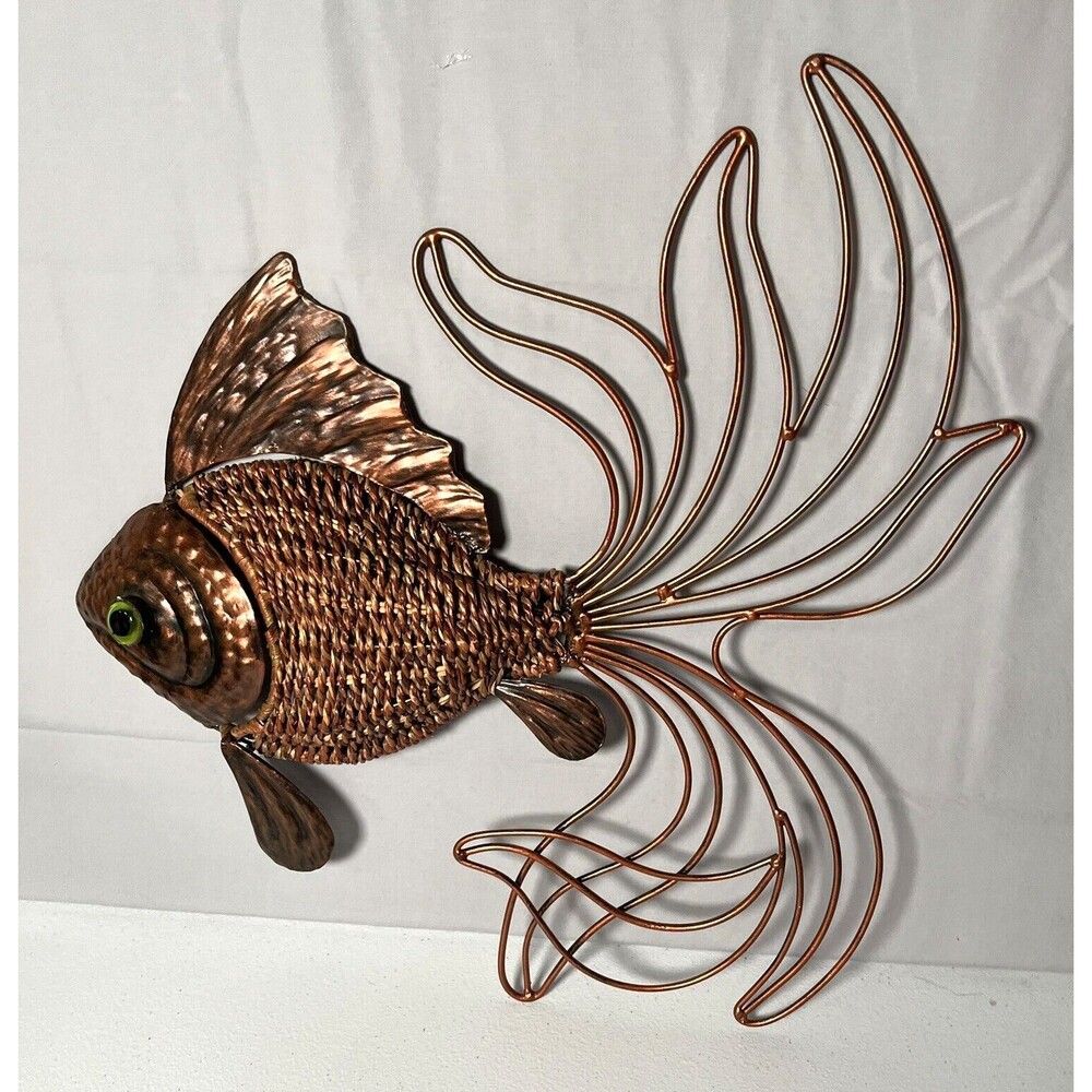 Rattan Metal Angel FISH Wall Hanging Art Nautical Beach Tropical Decor Copper